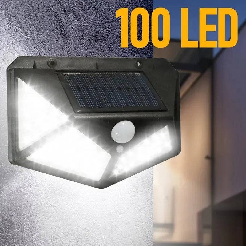 100 LED Solar Wall Lamp 4 Sides Luminous with Motion Sensor Human Induction Courtyard Waterproof Stairs Outdoor Wall Light