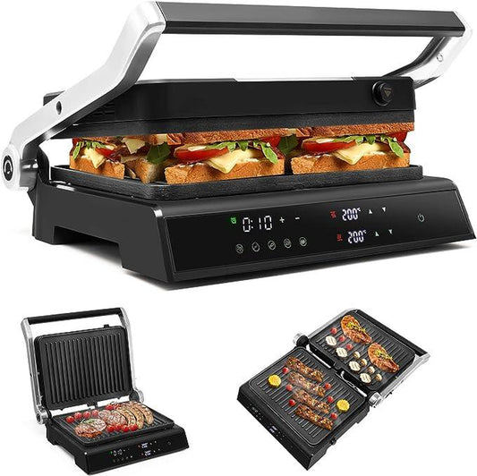 Giantex 3-In-1 Panini Press Sandwich Maker, Electric Indoor Grill, 2 Removable Non-Stick Plates, Dishwasher Safe, Independent Temperature Control, 4 Hours Timer, 5 Auto Modes, LED Display, Drip Tray